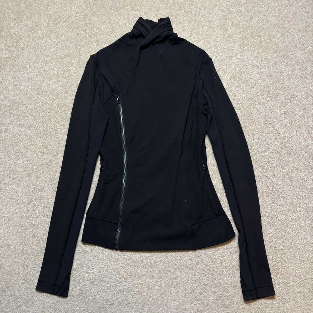 Lululemon Jacket Womens Small Black Asymmetrical Zip Funnel Neck Moto Athletic‎